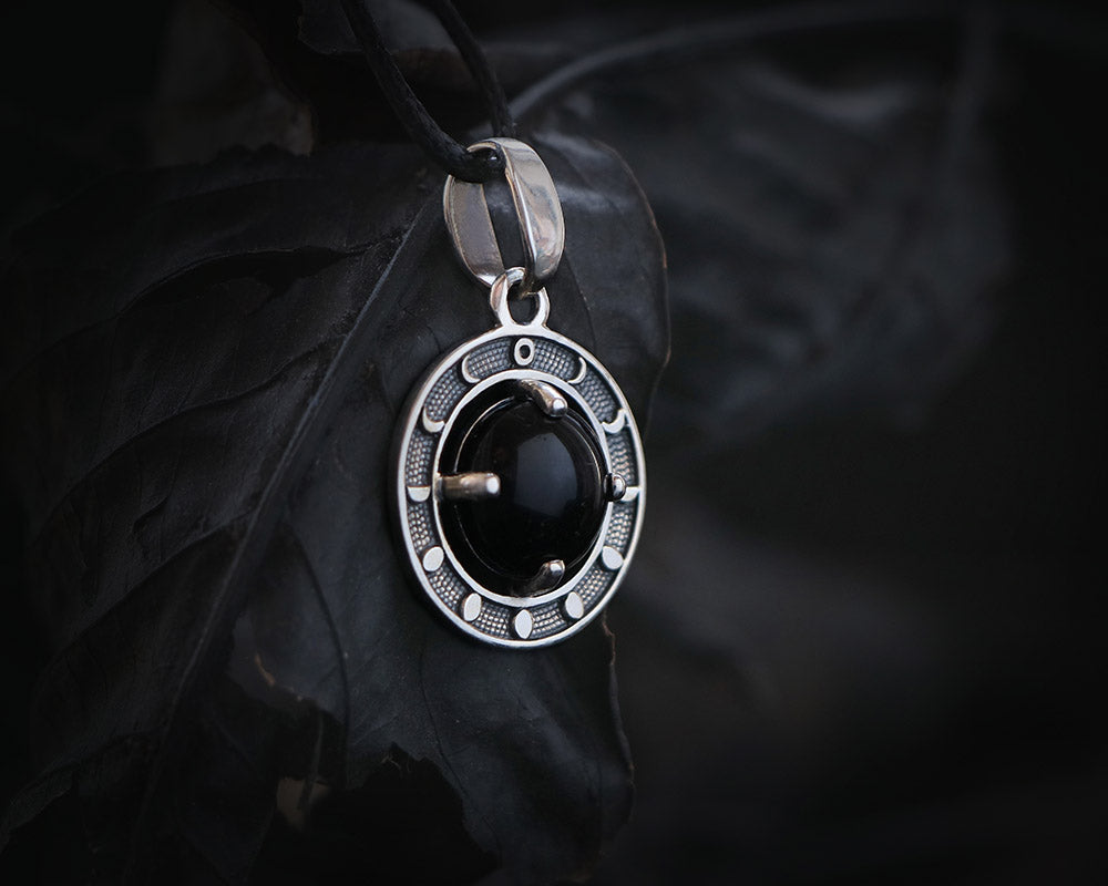 925 sterling silver necklace with black obsidian