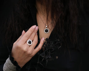 silver jewelry with black obsidian