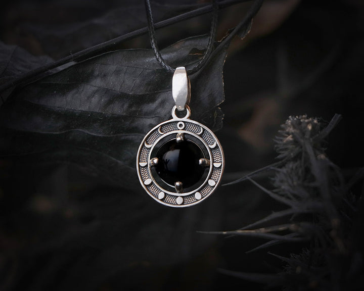 MOON PHASES Necklace with natural Black Obsidian