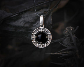 moon phases necklace with black obsidian