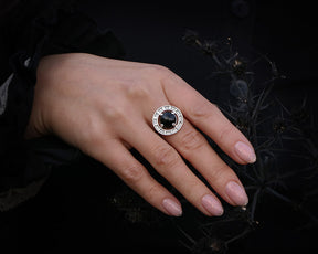 Moon Phases Silver ring with black obsidian