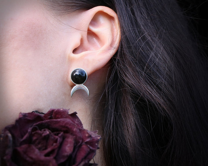 Obsidian moon Earrings