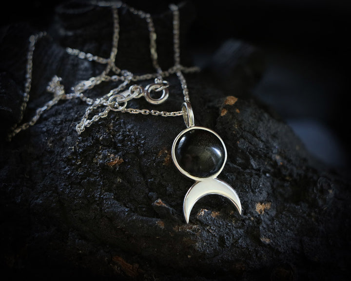 Silver Necklace with natural Black Obsidian