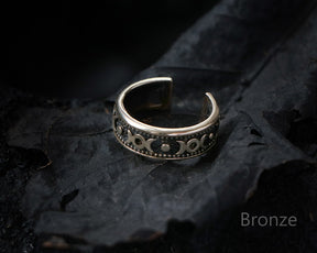 Triple moon bronze adjustable ring