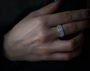 Silver moon phases adjustable ring